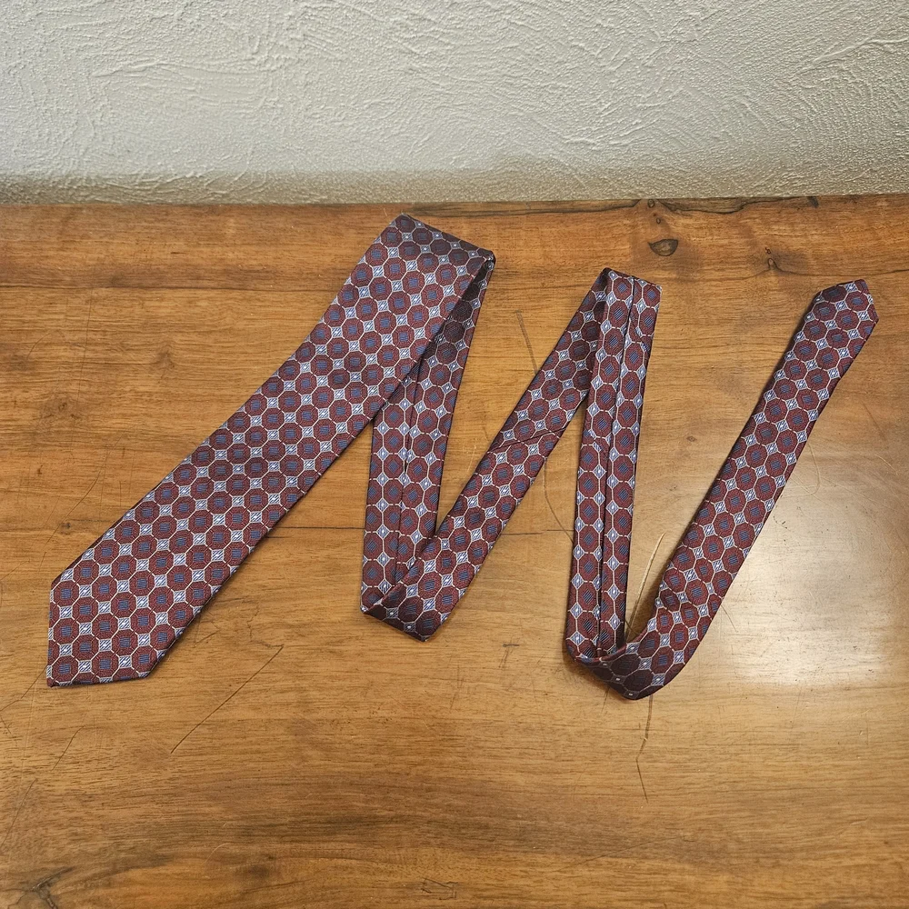 Pronto Uomo Platinum Made In Italy 100% Silk Tie Men's Red Blue Handmade Necktie